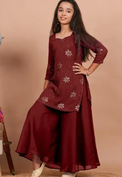 Embroidered Georgette Straight Kurta set in Maroon