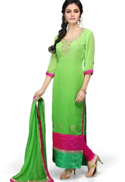 Embroidered Georgette Straight Cut Suit In Green
