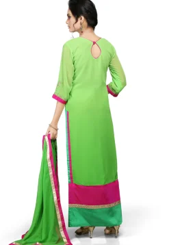 Embroidered Georgette Straight Cut Suit In Green
