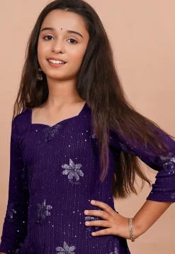 Embroidered Georgette Straight Kurta set in Dark Purple