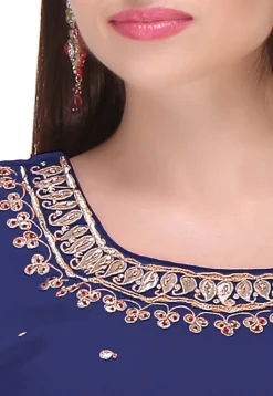 Embroidered Georgette Straight Suit in Navy Blue