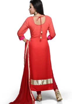 Embroidered Georgette Straight Suit in Shaded Red