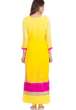 Embroidered Georgette Straight Suit in Shaded Yellow