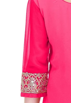 Embroidered Georgette Straight Suit in Fuchsia