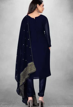 Embroidered Georgette Straight Suit in Navy Blue