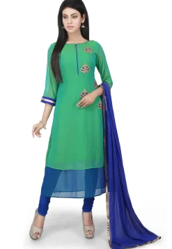 Embroidered Georgette Straight Suit in Green