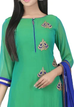 Embroidered Georgette Straight Suit in Green