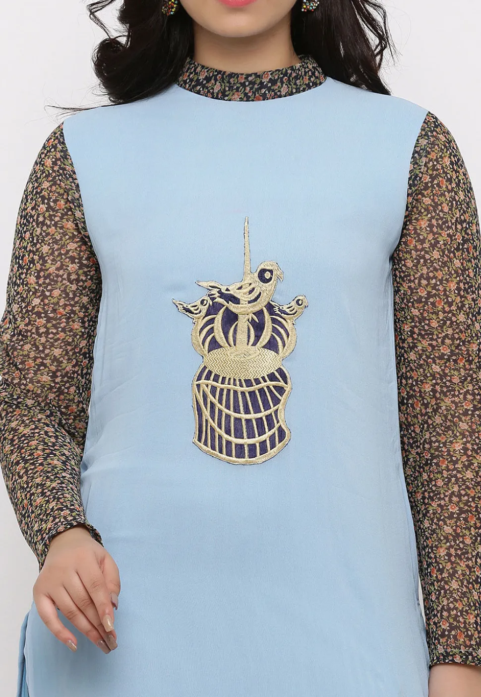 Embroidered Georgette Straight Suit in Light Sky Blue