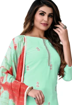 Embroidered Georgette Straight Suit in Sea Green