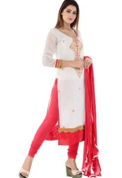 Embroidered Georgette Straight Suit in White