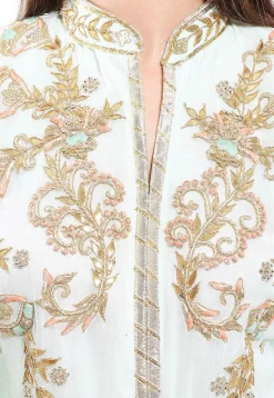 Embroidered Georgette Straight Cut Suit in Light Sea Green