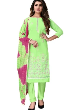Embroidered Georgette Straight Suit in Light Green