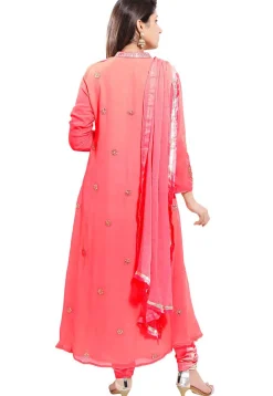 Embroidered Georgette Straight Suit in Dual Tone Pink