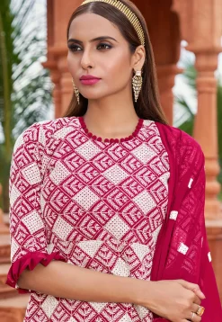 Embroidered Georgette Tiered Lehenga in Pink