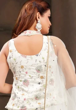 Embroidered Georgette Top Set in Off White