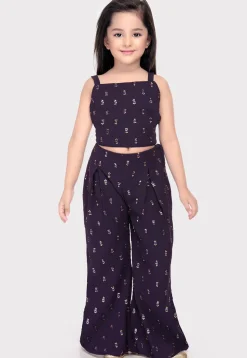 Embroidered Georgette Top Set in Wine