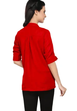 Embroidered Georgette Top in Red