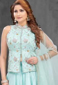 Embroidered Georgette Top Set in Sky Blue