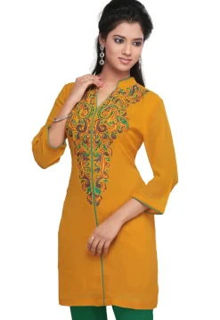 Embroidered Georgette Tunic In Yellow