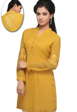 Embroidered Georgette Tunic in Mustard