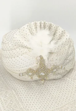 Embroidered Georgette Turban in Off White