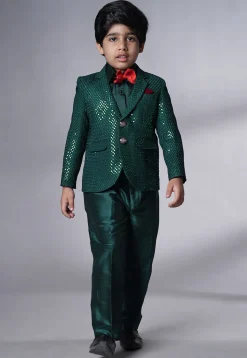 Embroidered Georgette Tuxedo in Teal Green