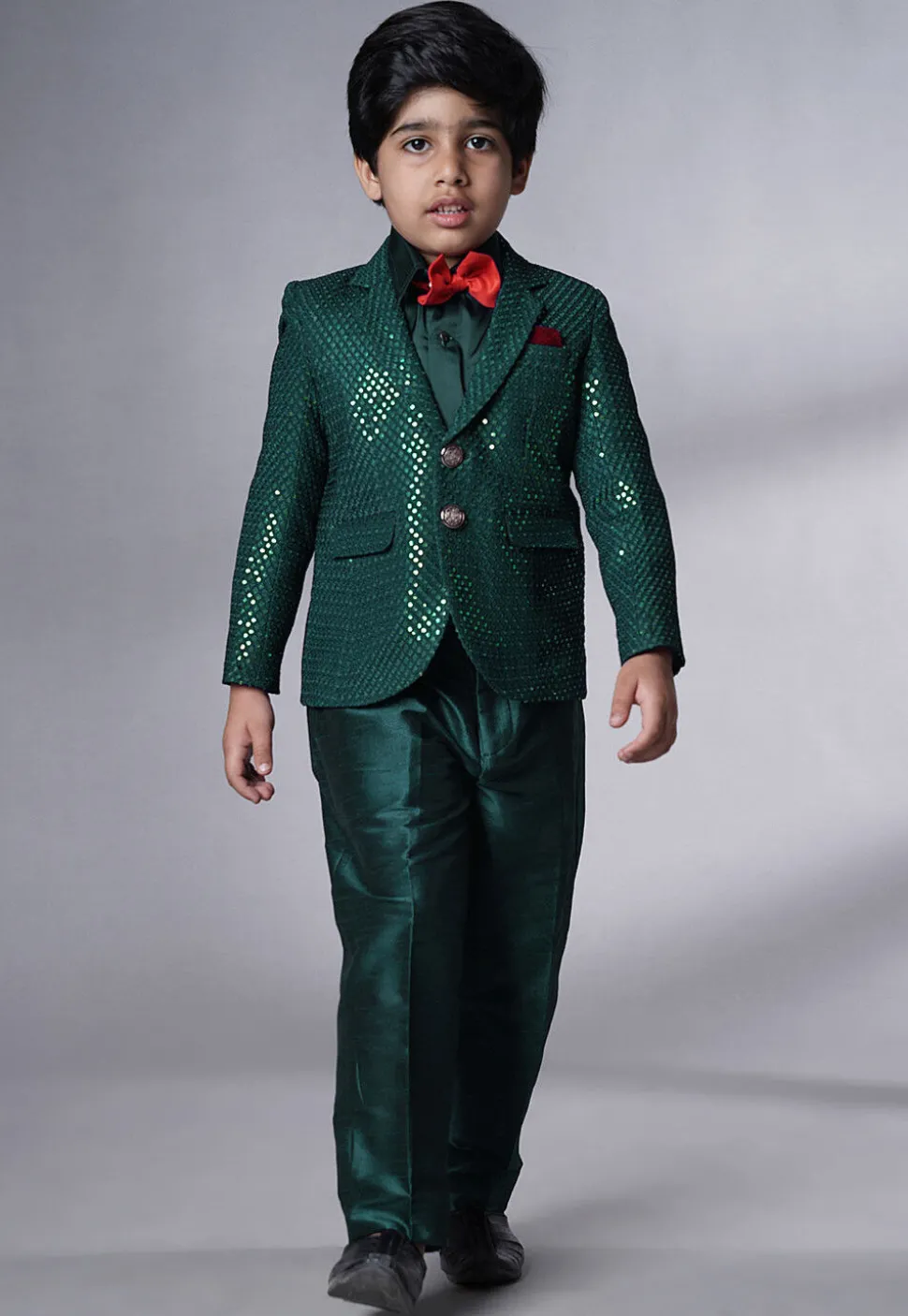 Embroidered Georgette Tuxedo in Teal Green