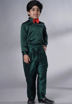 Embroidered Georgette Tuxedo in Teal Green