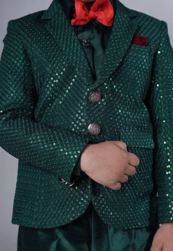 Embroidered Georgette Tuxedo in Teal Green