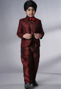 Embroidered Georgette Tuxedo in Maroon