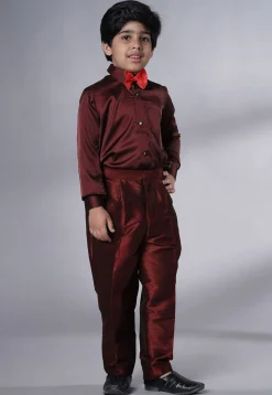 Embroidered Georgette Tuxedo in Maroon