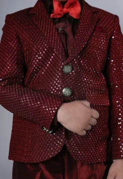 Embroidered Georgette Tuxedo in Maroon