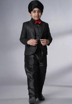 Embroidered Georgette Tuxedo in Black