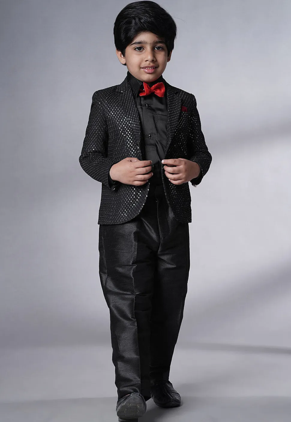 Embroidered Georgette Tuxedo in Black