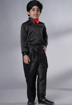 Embroidered Georgette Tuxedo in Black