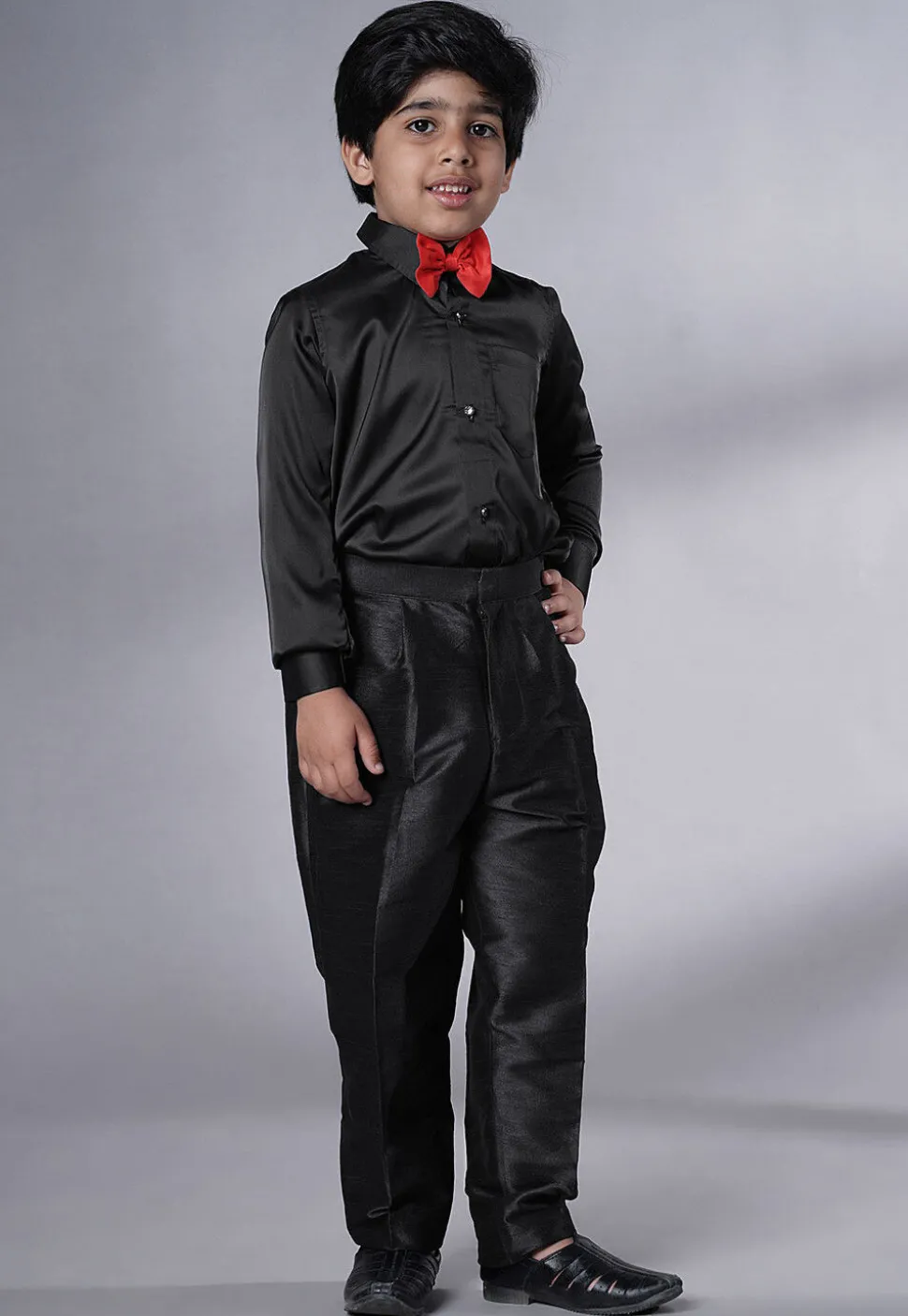 Embroidered Georgette Tuxedo in Black