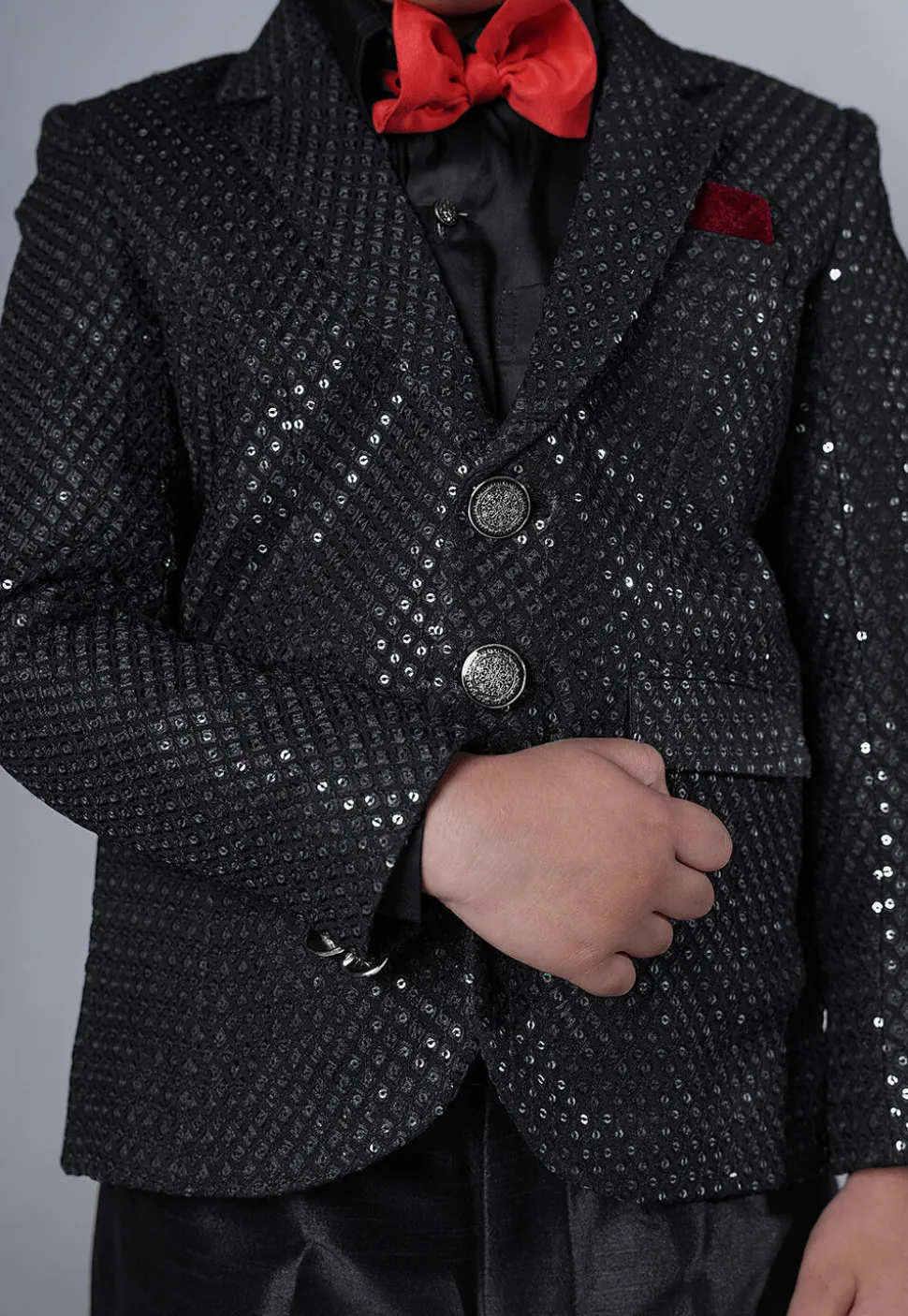 Embroidered Georgette Tuxedo in Black