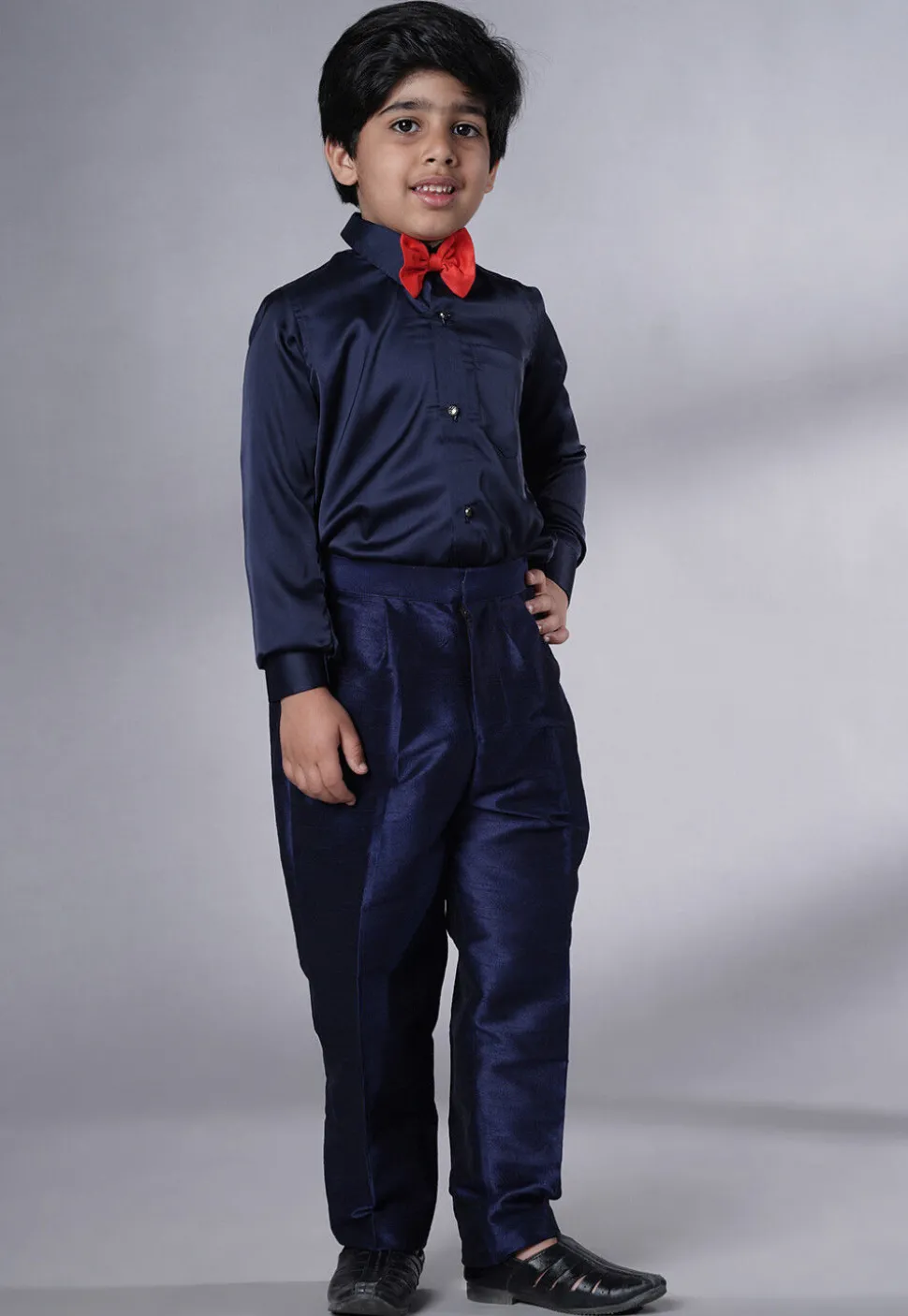 Embroidered Georgette Tuxedo in Navy Blue