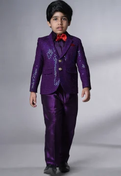 Embroidered Georgette Tuxedo in Dark Purple
