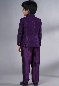 Embroidered Georgette Tuxedo in Dark Purple