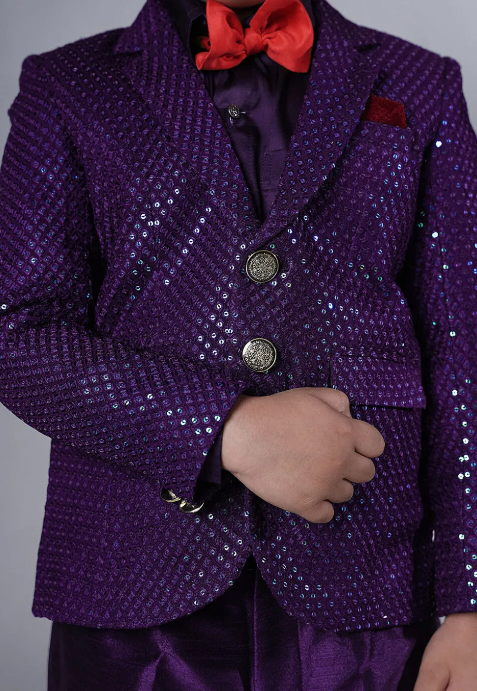 Embroidered Georgette Tuxedo in Dark Purple