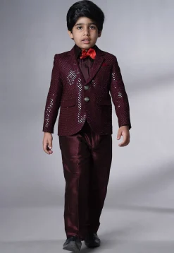 Embroidered Georgette Tuxedo in Wine