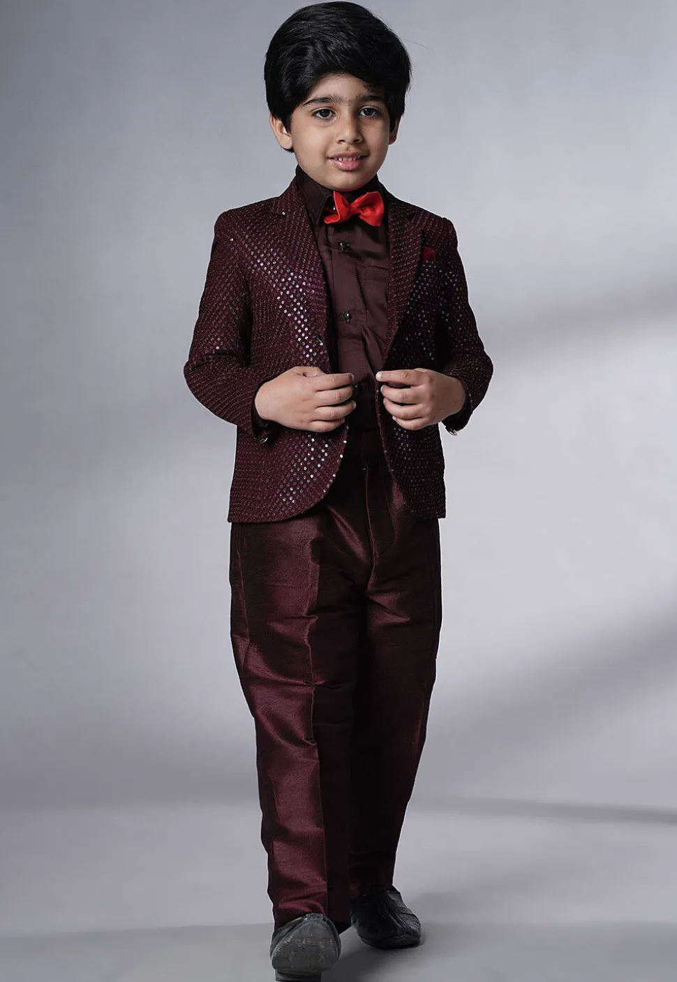 Embroidered Georgette Tuxedo in Wine