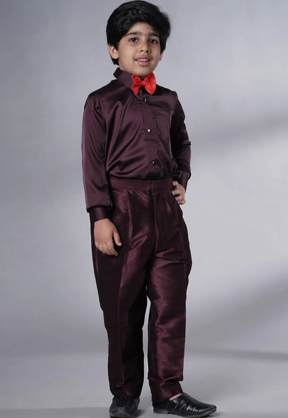 Embroidered Georgette Tuxedo in Wine
