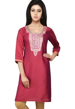 Embroidered Gotapatti Silk Kurti in Magenta