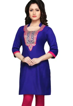 Embroidered Gotapatti Silk Kurti In Royal Blue