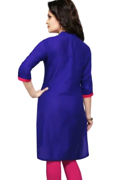 Embroidered Gotapatti Silk Kurti In Royal Blue