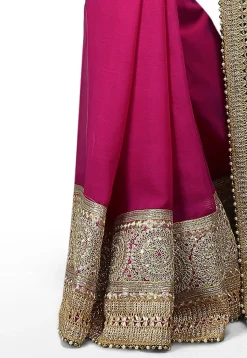 Embroidered Half N Half Georgette Saree in Navy Blue and Fuchsia