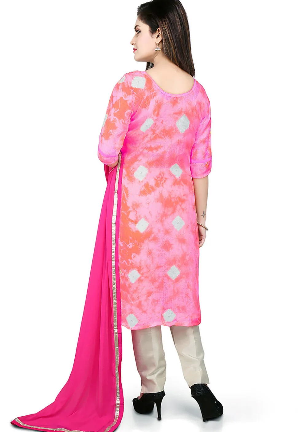 Embroidered High Low Straight Cut Pure Kota Silk Suit in Light Pink