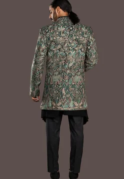 Embroidered Imported Terry Rayon Sherwani in Black